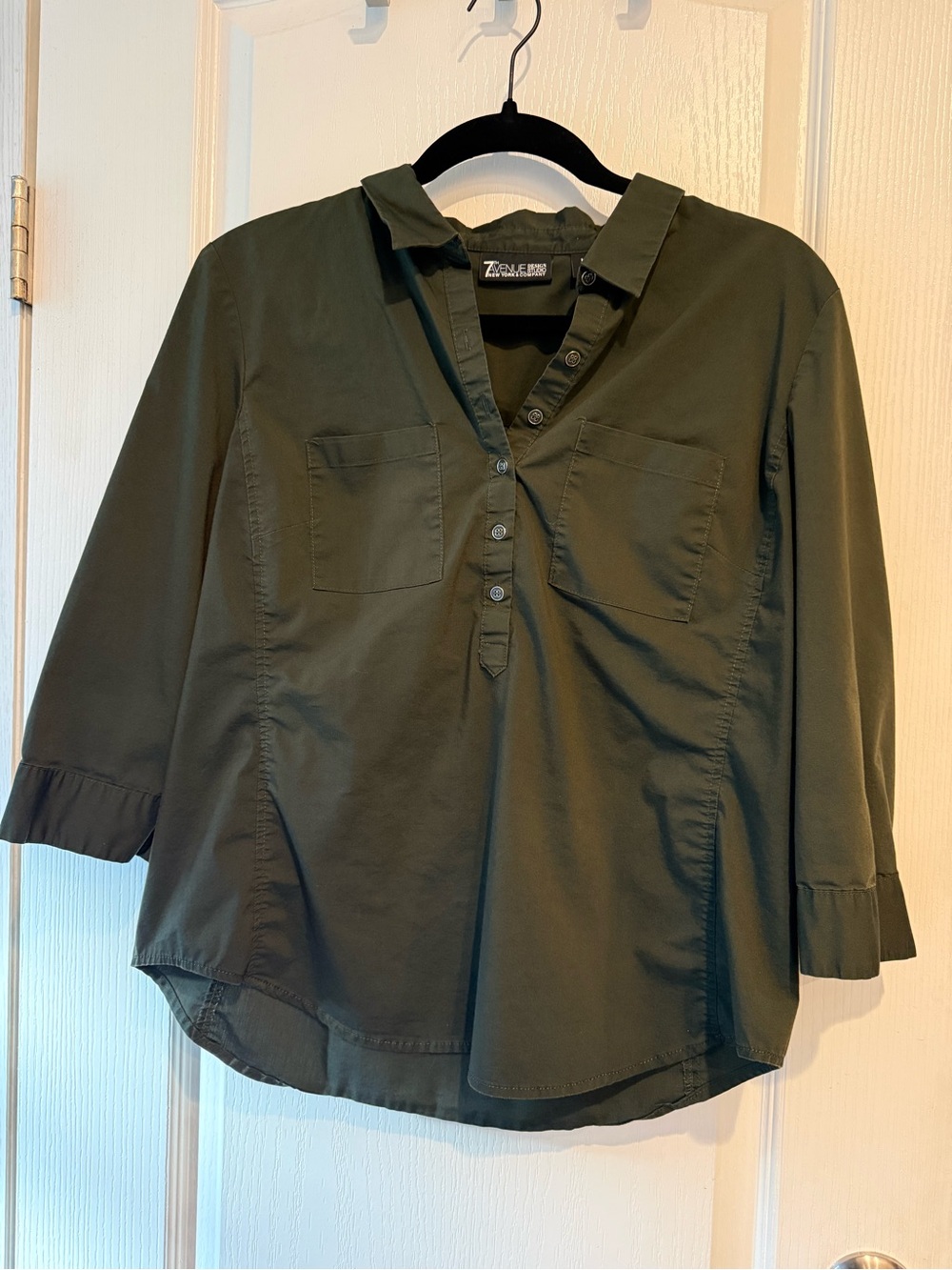 New York & Company Olive Green Button-Front Tunic